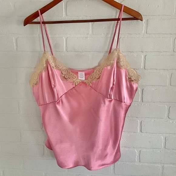 Vintage Y2K Camisole Babydoll Romantic Pink nude satin lace XL - Picture 2 of 12